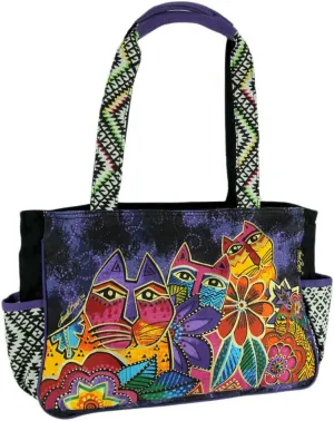 Laurel Burch Medium Tote 14.5"X4"X10"-Whiskered Cats, Multicolored