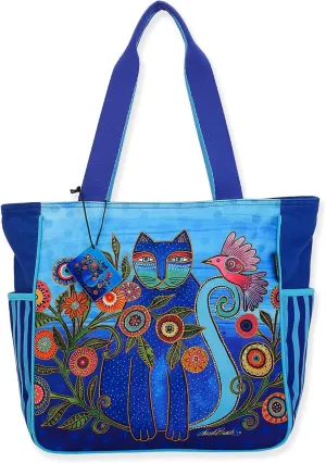 Laurel Burch Shoulder Tote Zipper Top 18"X6"X14"-Cerulean Cat, Multicolor