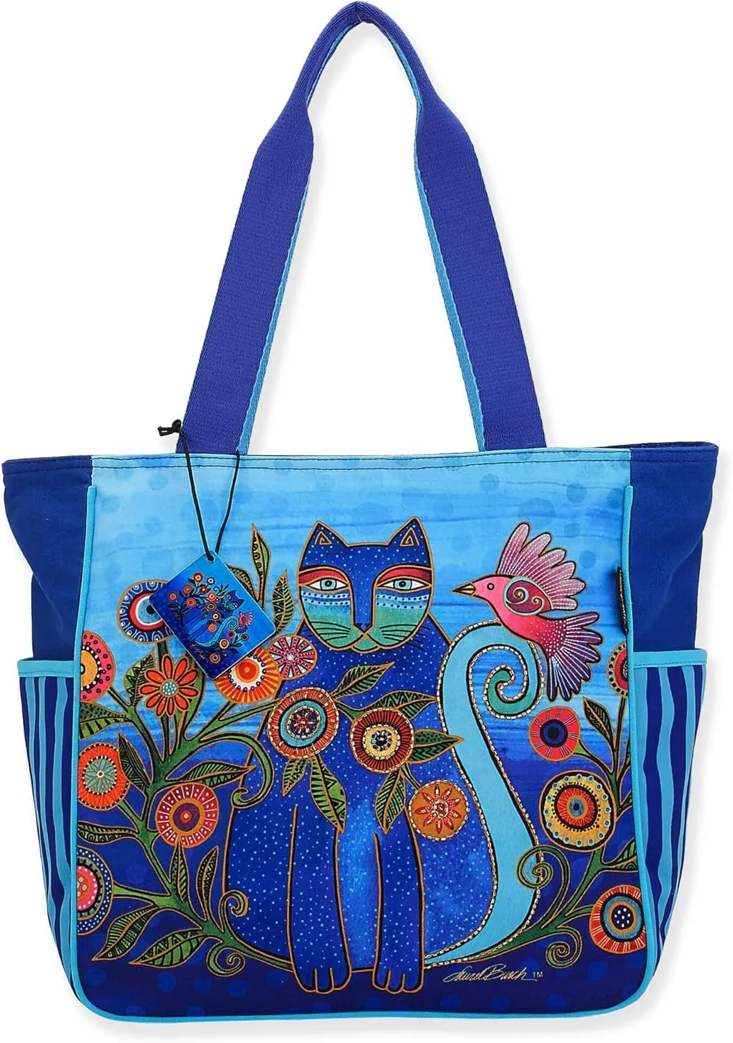 Laurel Burch Shoulder Tote Zipper Top 18"X6"X14"-Cerulean Cat, Multicolor