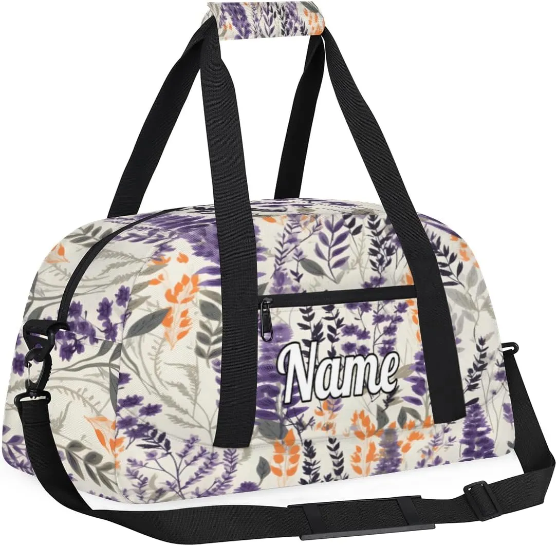 Lavender Blooming Personalized Kids Gym Bag Custom Dance Bag with Name Sport Duffel Bag for Girls Boys Weekender Overnight Travel Bag