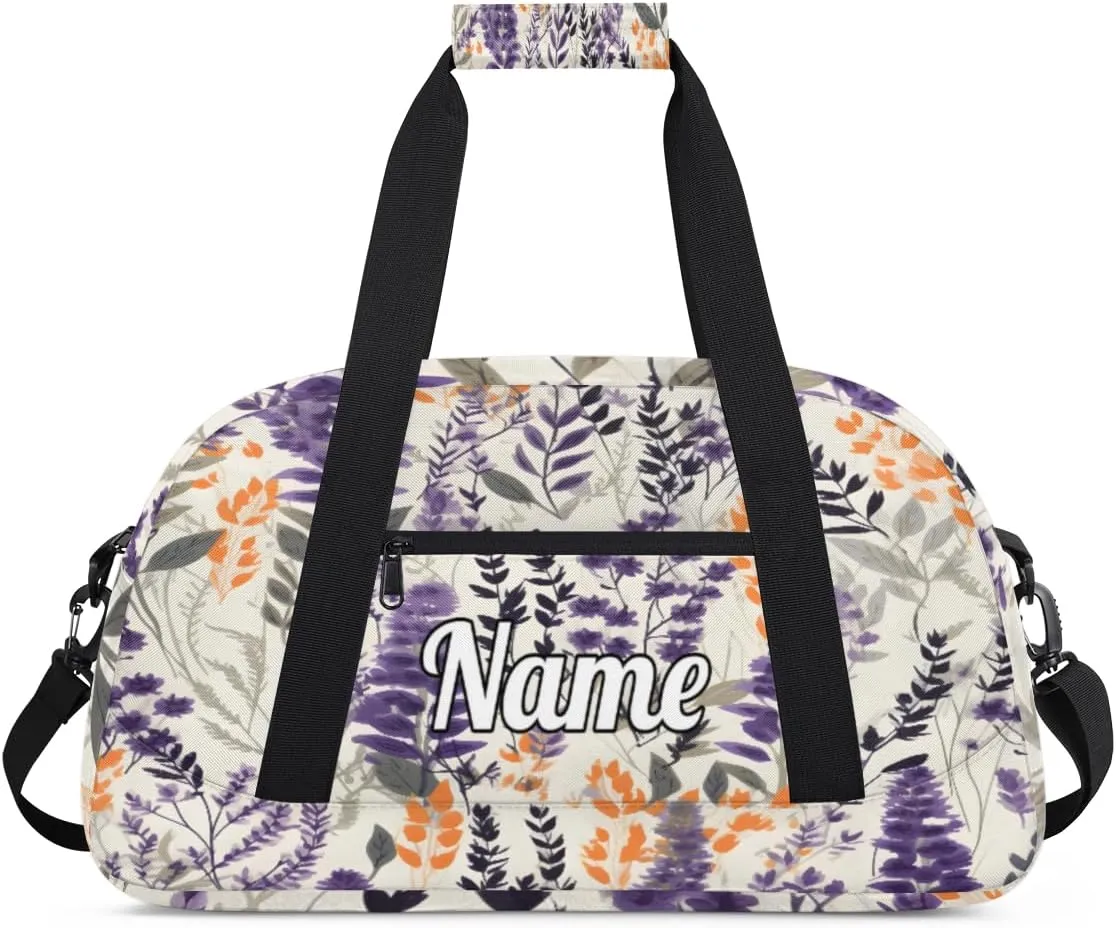 Lavender Blooming Personalized Kids Gym Bag Custom Dance Bag with Name Sport Duffel Bag for Girls Boys Weekender Overnight Travel Bag