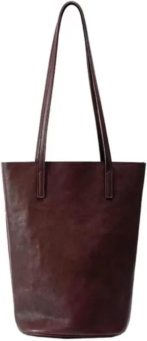 Lazy Bucket Vegetable Tanned Cowhide Large Capacity Commuter Tote College Student Hand-held Crossbody Bag on One Shoulder