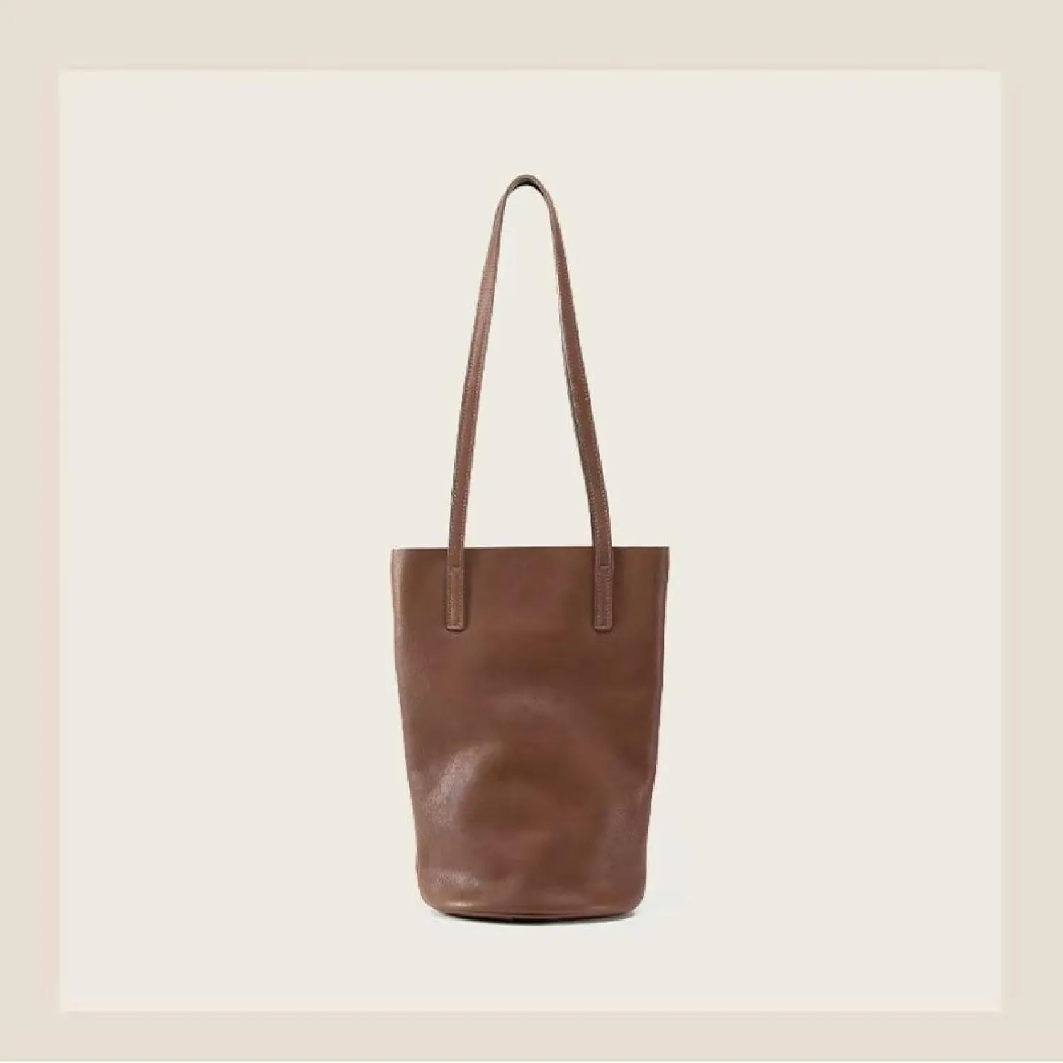 Lazy Bucket Vegetable Tanned Cowhide Large Capacity Commuter Tote College Student Hand-held Crossbody Bag on One Shoulder