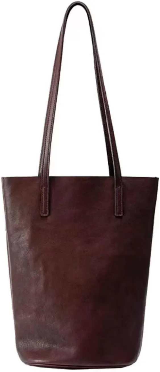 Lazy Bucket Vegetable Tanned Cowhide Large Capacity Commuter Tote College Student Hand-held Crossbody Bag on One Shoulder