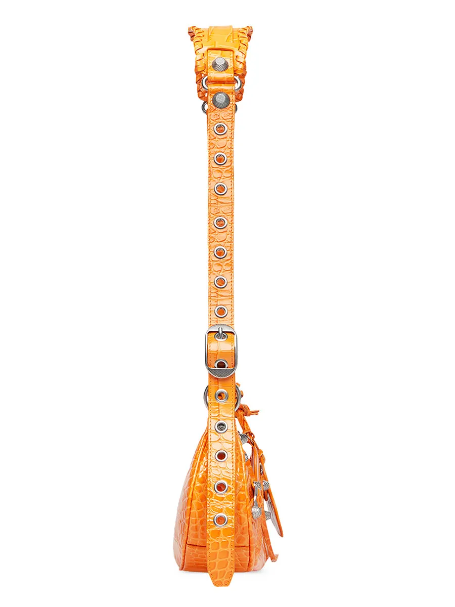 Le Cagole XS Shoulder Bag Crocodile Embossed in Orange