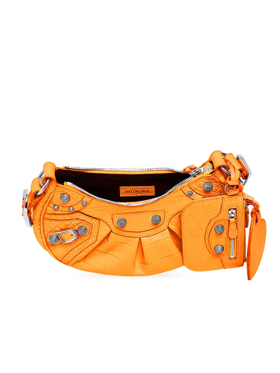 Le Cagole XS Shoulder Bag Crocodile Embossed in Orange