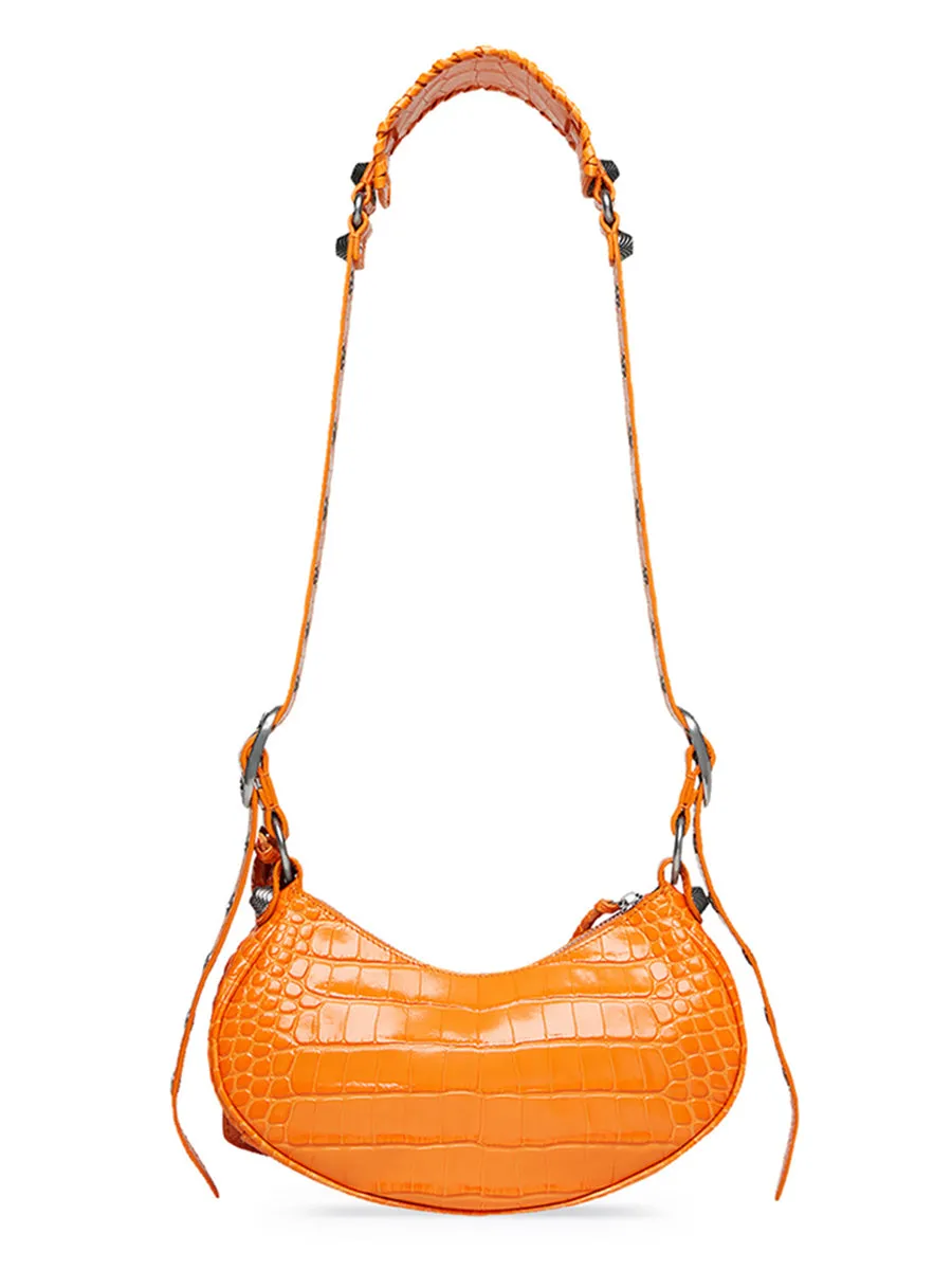 Le Cagole XS Shoulder Bag Crocodile Embossed in Orange
