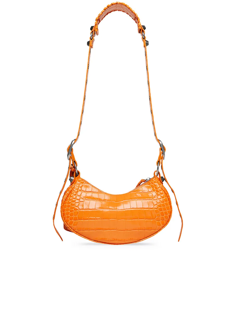 Le Cagole XS Shoulder Bag Crocodile Embossed in Orange