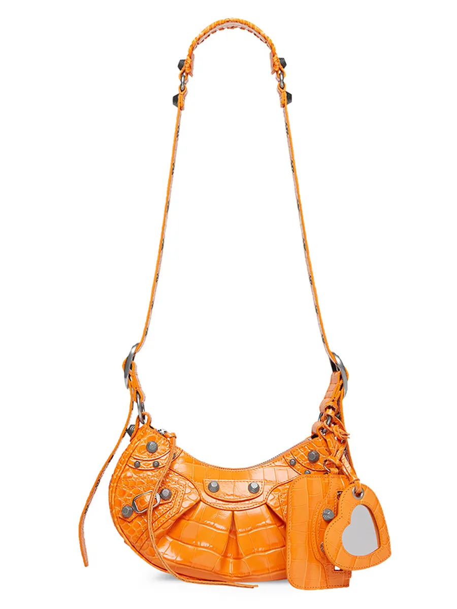 Le Cagole XS Shoulder Bag Crocodile Embossed in Orange