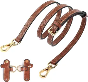 Leather Shoulder Strap For Longchamp Mini Bag Strap Kit(Brown Gold), No-Punch Length Adjustable Leather Replacement Strap