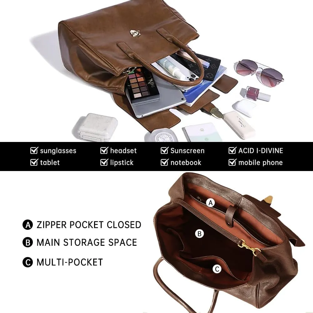 Leather Tote Bag for Women,Luxury Designer Handbags Large Capacity Work Tote Bag Trendy Clutch Purse With Top-handle