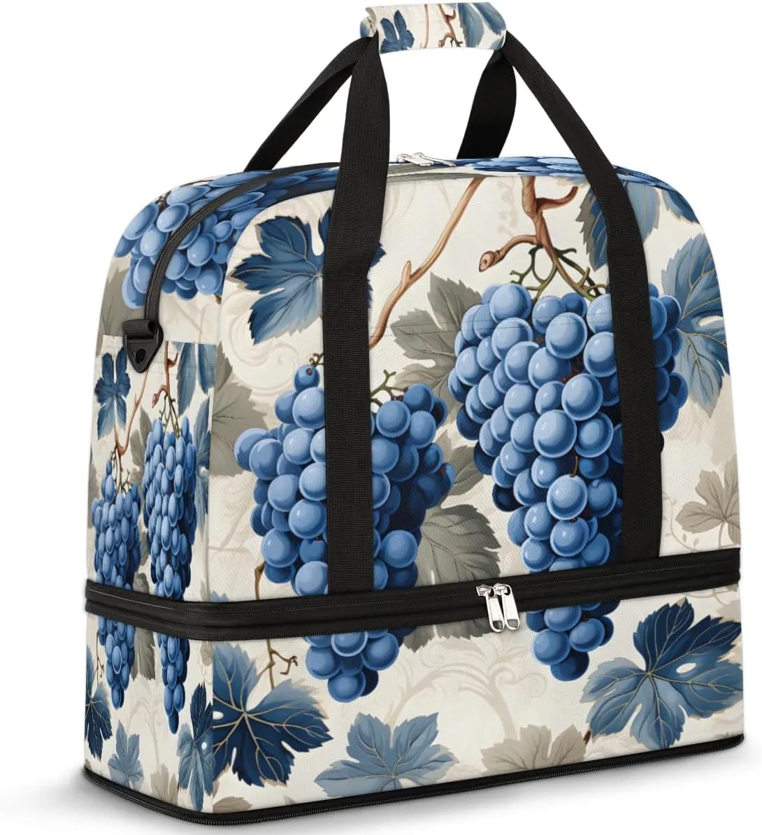 Leaves Grapes Foldable Travel Duffel Bag Overnight Weekender Bag with Shoes Compartment Sports Gym Bag for Men Women