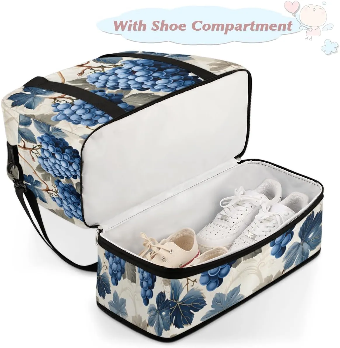 Leaves Grapes Foldable Travel Duffel Bag Overnight Weekender Bag with Shoes Compartment Sports Gym Bag for Men Women