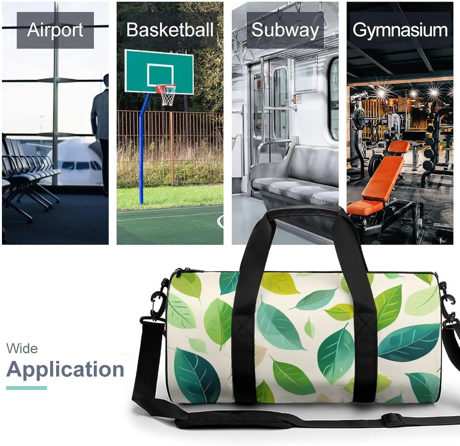 Leaves Travel Gym Bag for Women Men Light Colours Cylindrical Duffle Bag Sport Workout Bag with Shoulder Strap