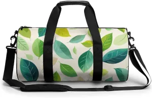 Leaves Travel Gym Bag for Women Men Light Colours Cylindrical Duffle Bag Sport Workout Bag with Shoulder Strap