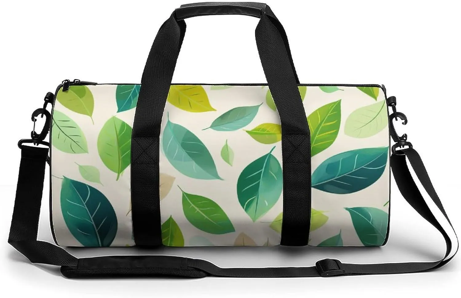 Leaves Travel Gym Bag for Women Men Light Colours Cylindrical Duffle Bag Sport Workout Bag with Shoulder Strap
