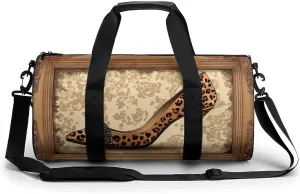 Leopard-print High Heels in A Vintage Frame Travel Gym Bag for Women Men Cylindrical Duffle Bag Sport Workout Bag with Shoulder Strap