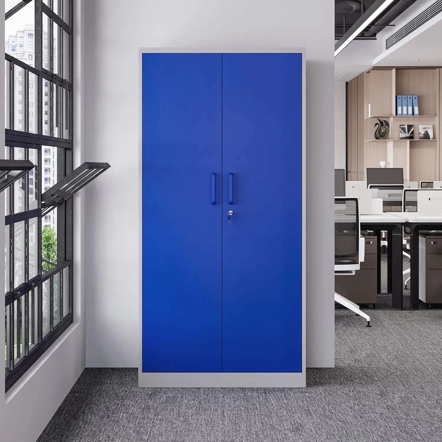Letaya Metal Garage Storage Cabinets with Lock Door and Adjustable Shelves, Steel Tool Cabinets for Home,Office,Warehouse Organisieren (Blue Gray)