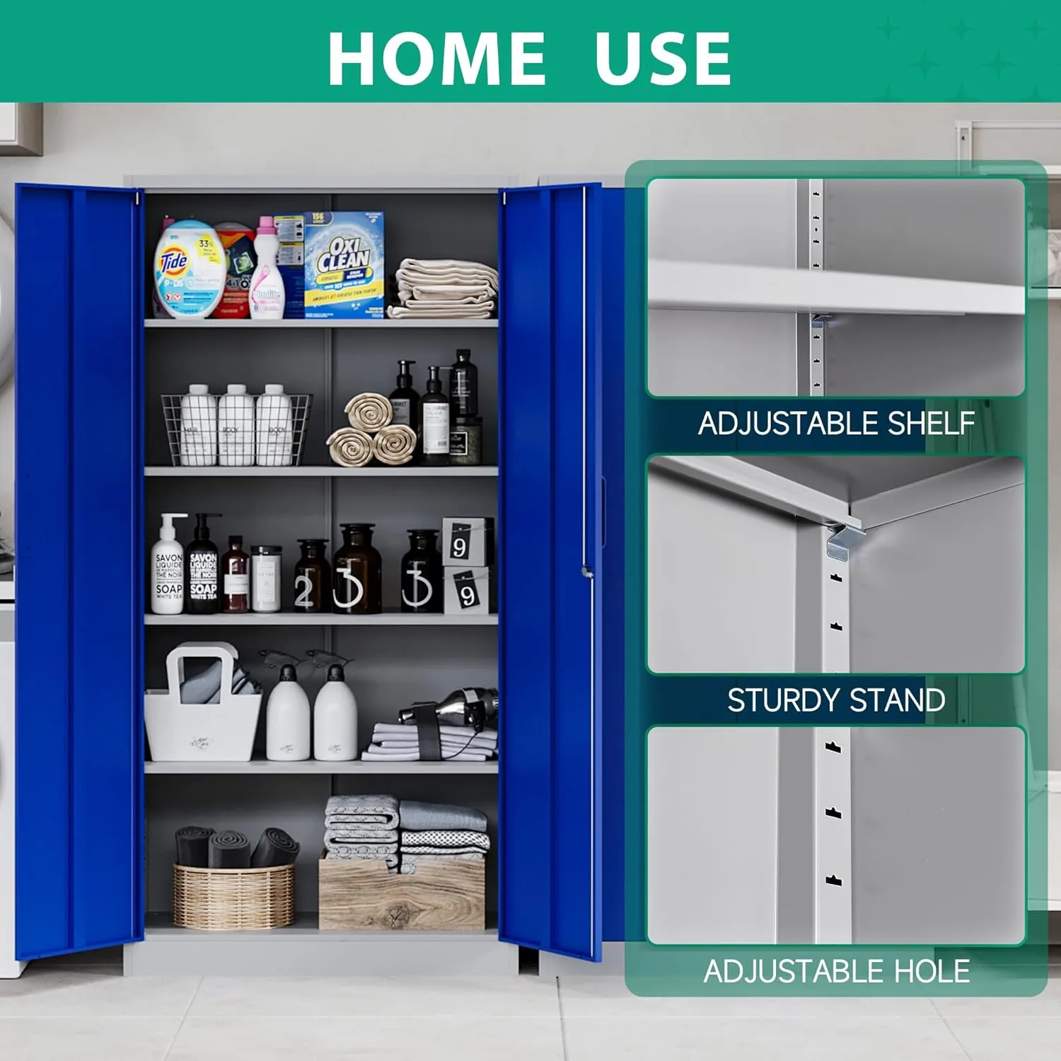Letaya Metal Garage Storage Cabinets with Lock Door and Adjustable Shelves, Steel Tool Cabinets for Home,Office,Warehouse Organisieren (Blue Gray)