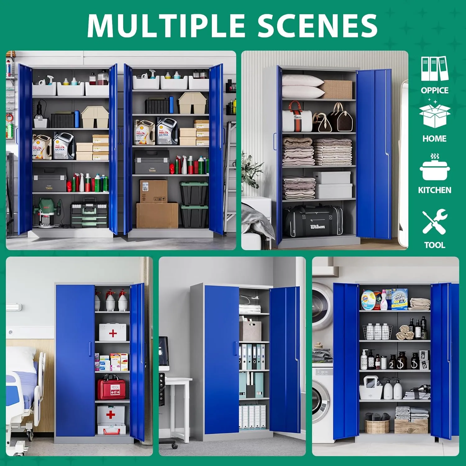 Letaya Metal Garage Storage Cabinets with Lock Door and Adjustable Shelves, Steel Tool Cabinets for Home,Office,Warehouse Organisieren (Blue Gray)
