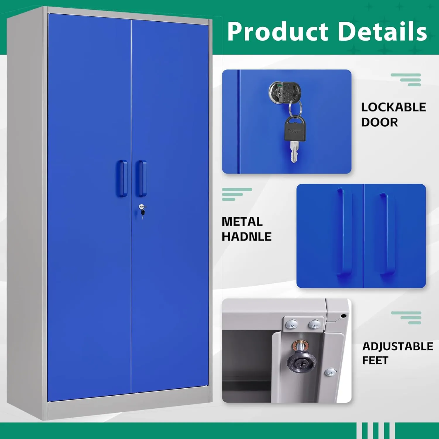 Letaya Metal Garage Storage Cabinets with Lock Door and Adjustable Shelves, Steel Tool Cabinets for Home,Office,Warehouse Organisieren (Blue Gray)