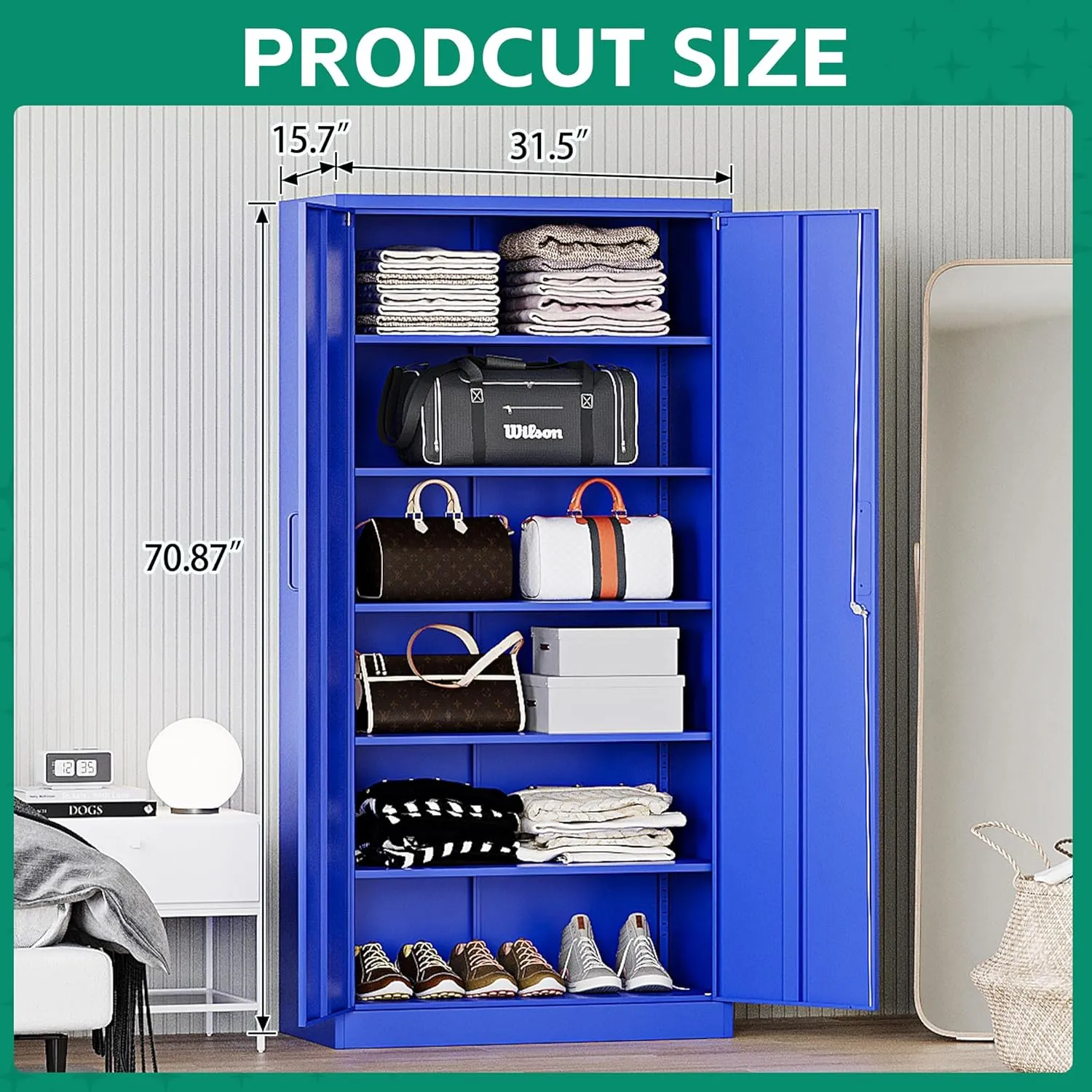 Letaya Metal Garage Storage Cabinets with Lock Door and Adjustable Shelves, Steel Tool Cabinets for Home,Office,Warehouse Organisieren (Blue)