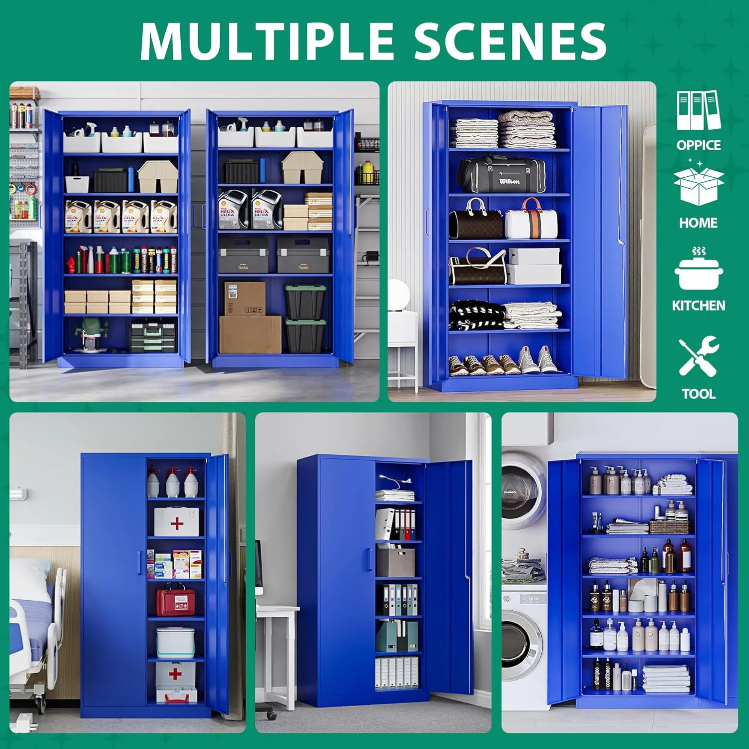 Letaya Metal Garage Storage Cabinets with Lock Door and Adjustable Shelves, Steel Tool Cabinets for Home,Office,Warehouse Organisieren (Blue)