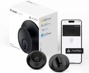 Level Lock  (Matter) Smart Lock - World's Smallest, Most Advanced Matter-Over-Thread Deadbolt Plus Apple Home Key - Keyless and Remote Access via Apple, Alexa, Google Home, SmartThings (Matte Black)