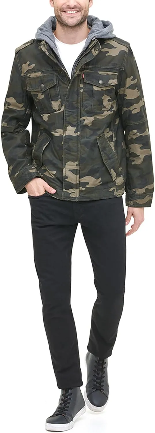 Levi's Men's Washed Cotton Hooded Military Jacket