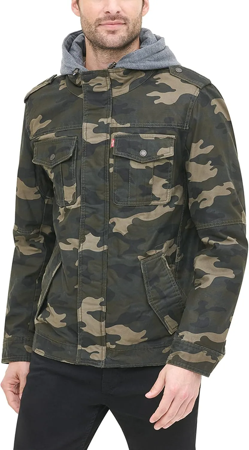 Levi's Men's Washed Cotton Hooded Military Jacket