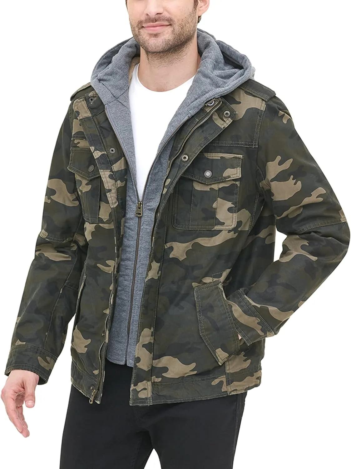 Levi's Men's Washed Cotton Hooded Military Jacket