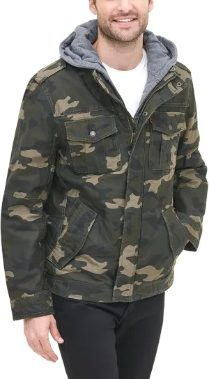 Levi's Men's Washed Cotton Hooded Military Jacket