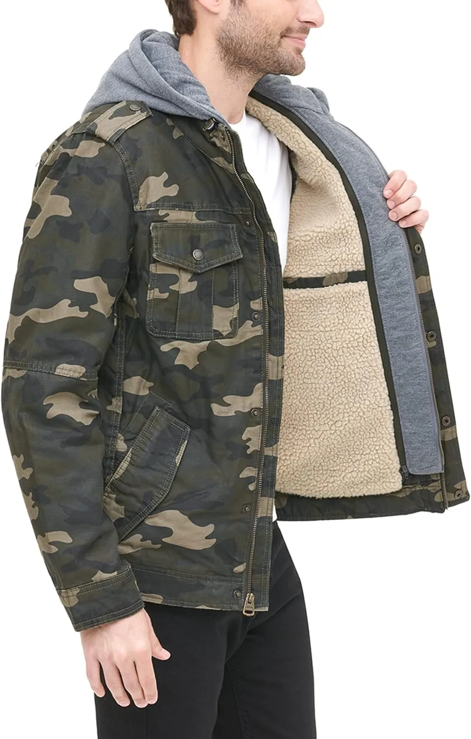 Levi's Men's Washed Cotton Hooded Military Jacket