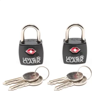 Lewis N. Clark Travel Sentry TSA Lock   Mini Padlock for Luggage Suitcase, Carry On, Backpack, Laptop Bag, Purse, Airport, Hotel & Gym (Includes 4 Keys), 2-Pack, Black