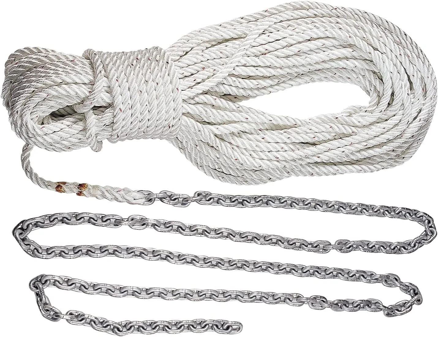 Lewmar Boat Anchor Rode for Windlasses - 15' 1/4" G4 Chain, 300' 1/2" 8-Plait Rope with Shackle, High-Test-Rated Galvanized Links, Hand-Sewn Whipping