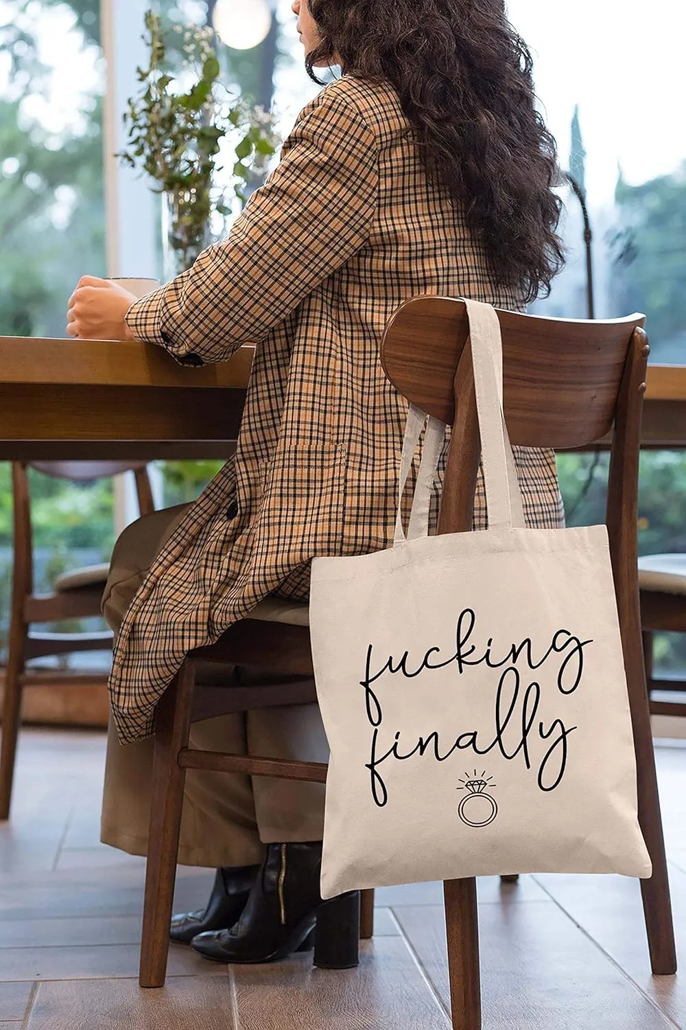 LIBIHUA Funny Engagement Gift for Bride-Shoulder Bag Shopping Tote Bag–Bride to Be-Newly Engaged-Bridal Shower Present for Her-Bachelorette Party Present for Best Friend,Bestie,Women-Fucking Finally