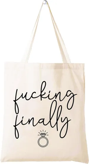 LIBIHUA Funny Engagement Gift for Bride-Shoulder Bag Shopping Tote Bag–Bride to Be-Newly Engaged-Bridal Shower Present for Her-Bachelorette Party Present for Best Friend,Bestie,Women-Fucking Finally