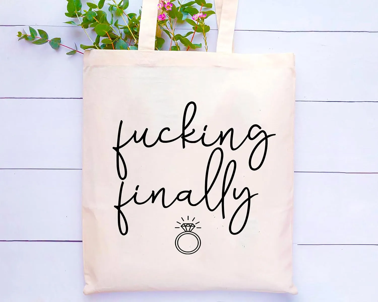 LIBIHUA Funny Engagement Gift for Bride-Shoulder Bag Shopping Tote Bag–Bride to Be-Newly Engaged-Bridal Shower Present for Her-Bachelorette Party Present for Best Friend,Bestie,Women-Fucking Finally