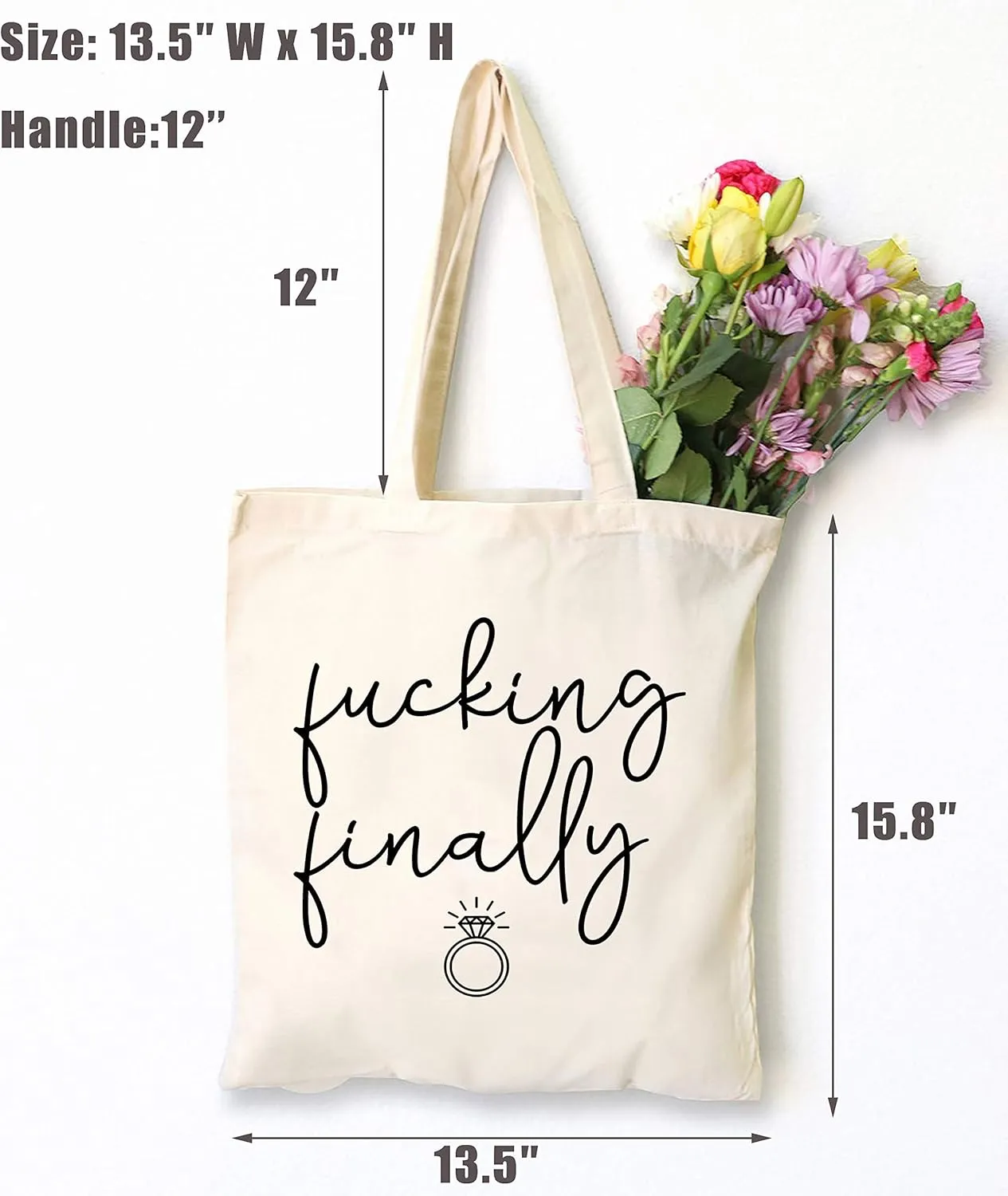 LIBIHUA Funny Engagement Gift for Bride-Shoulder Bag Shopping Tote Bag–Bride to Be-Newly Engaged-Bridal Shower Present for Her-Bachelorette Party Present for Best Friend,Bestie,Women-Fucking Finally