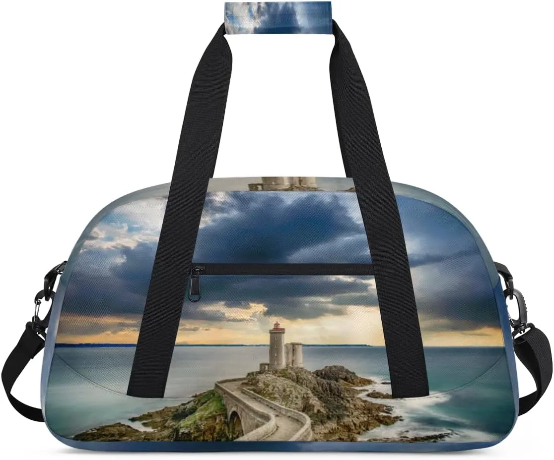 Lighthouse Architecture Gym Duffel Bag for Men Women Seaside Sports Tote Bag with Adjustable Shoulder Strap for Dance Gymnastics Traveling Outdoor Camping Overnight Stay