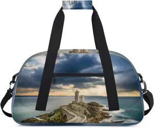 Lighthouse Architecture Gym Duffel Bag for Men Women Seaside Sports Tote Bag with Adjustable Shoulder Strap for Dance Gymnastics Traveling Outdoor Camping Overnight Stay