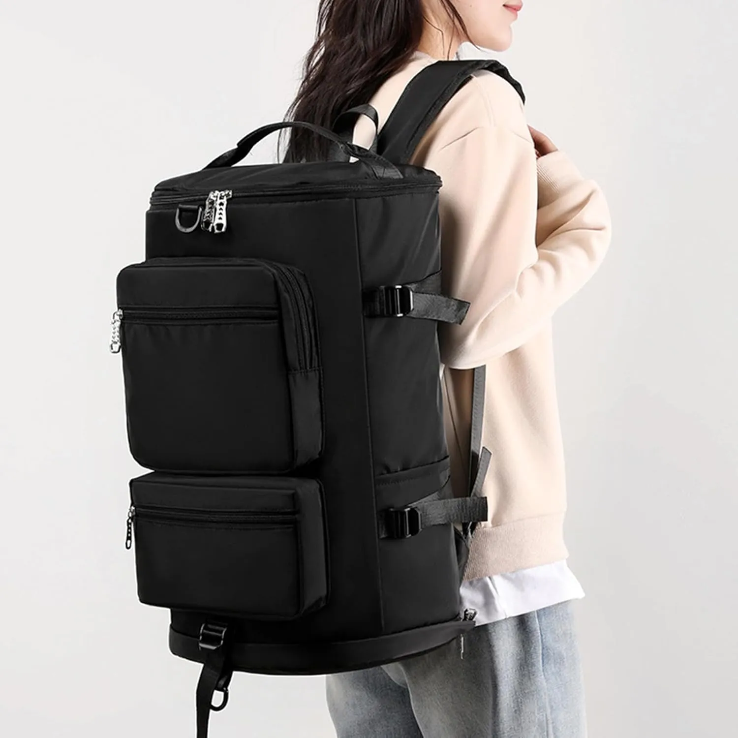 Lightweight Travel Bag Fitness Moving Storage Duffel Multifunctional Large Capacity Adjustable Straps Multi Layers Great Load Bearing Shoulder Black