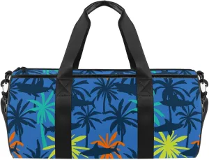 Lightweight Travel Duffle Bag Cute Shark and Palm Tree, Small Fitness Gym Bag with Wet Separation, Sports Swim Weekender Tote Bag