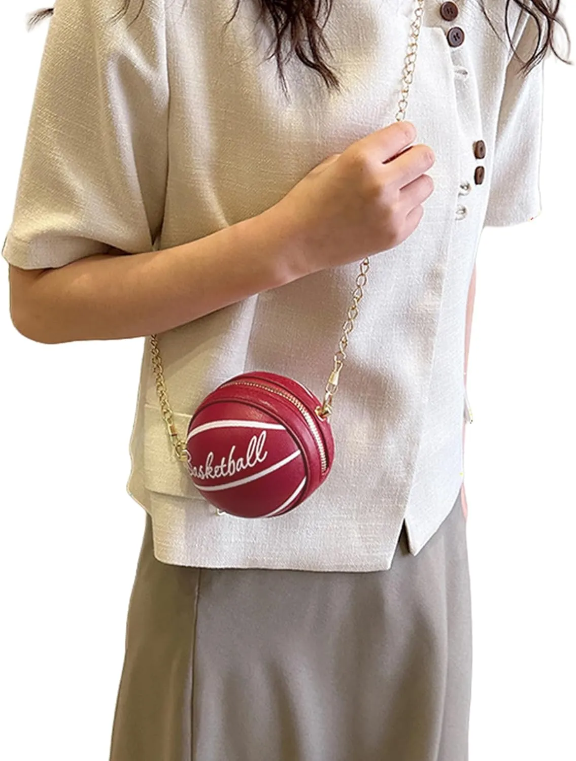 Little Girls Basketball Letter Crossbody Purse Basketball Shape Purse Mini Round Ball Crossbody Purses Shoulder Bag for Girls