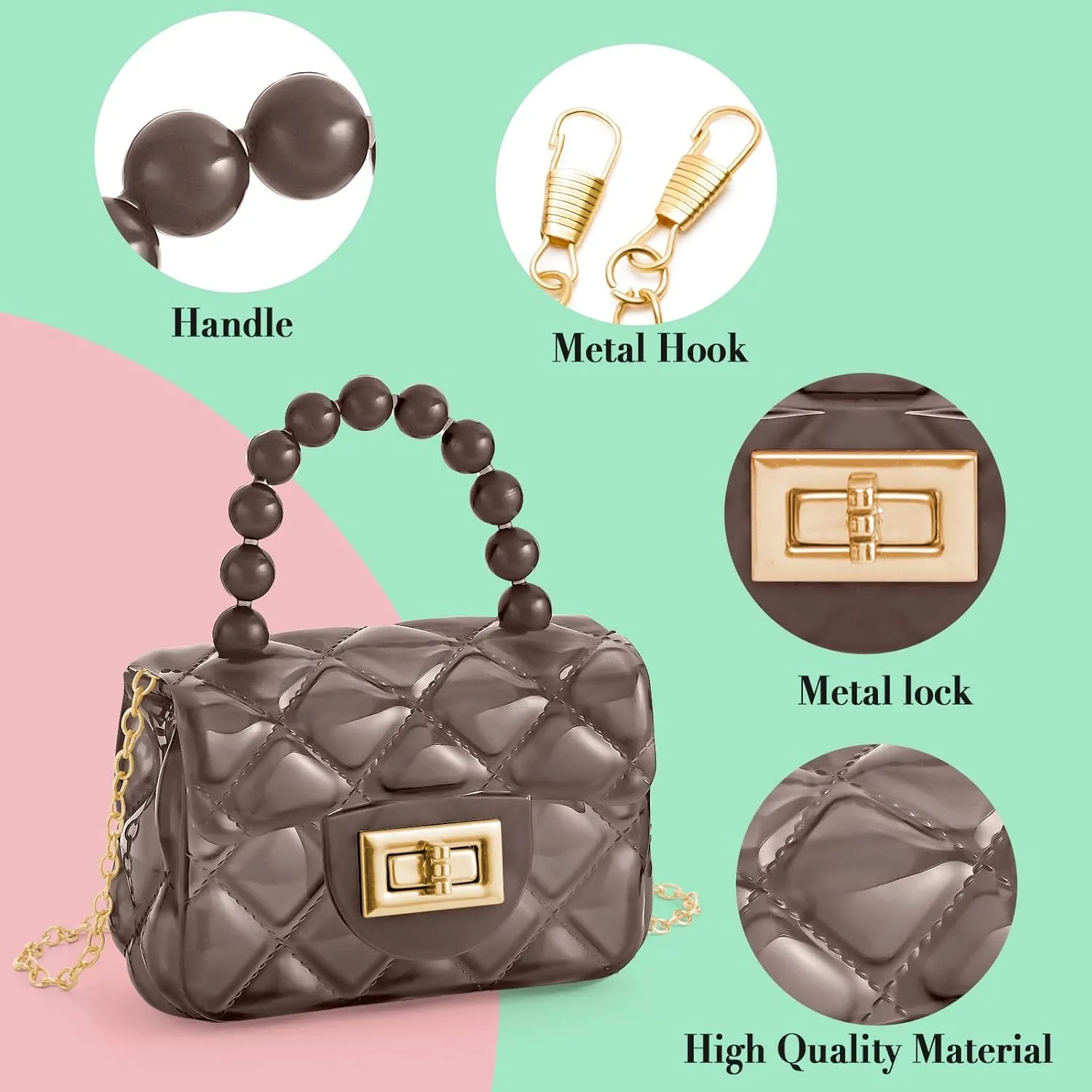 Little Girls Mini Jelly Purse Candy Color Transparent Small Crossbody Bag Cute Princess Handbags with Bead Handle For Toddler Kids (Black)