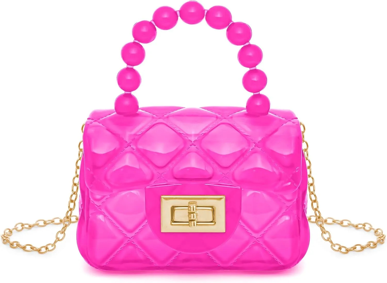 Little Girls Mini Jelly Purse Candy Color Transparent Small Crossbody Bag Cute Princess Handbags with Bead Handle For Toddler Kids (Deep Pink)