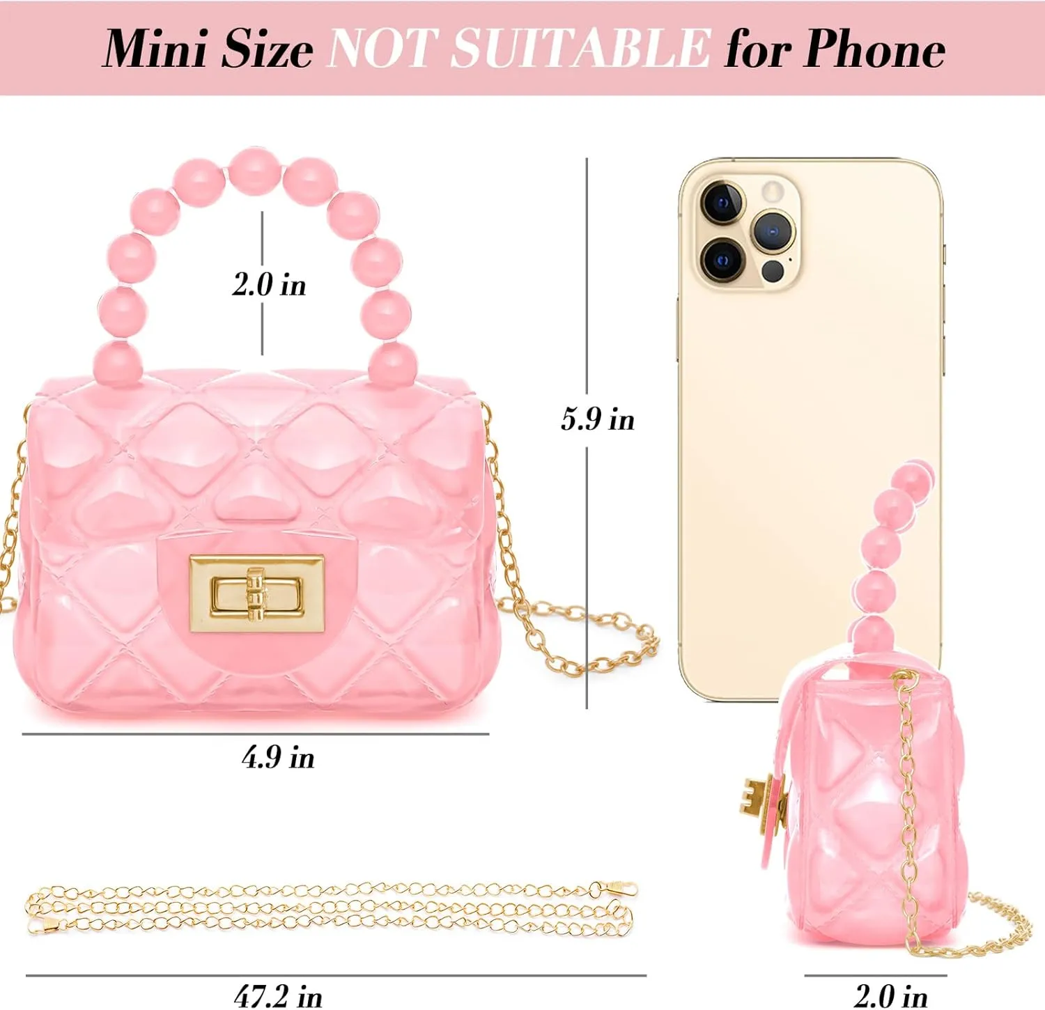 Little Girls Mini Jelly Purse Candy Color Transparent Small Crossbody Bag Cute Princess Handbags with Bead Handle For Toddler Kids (Pink)