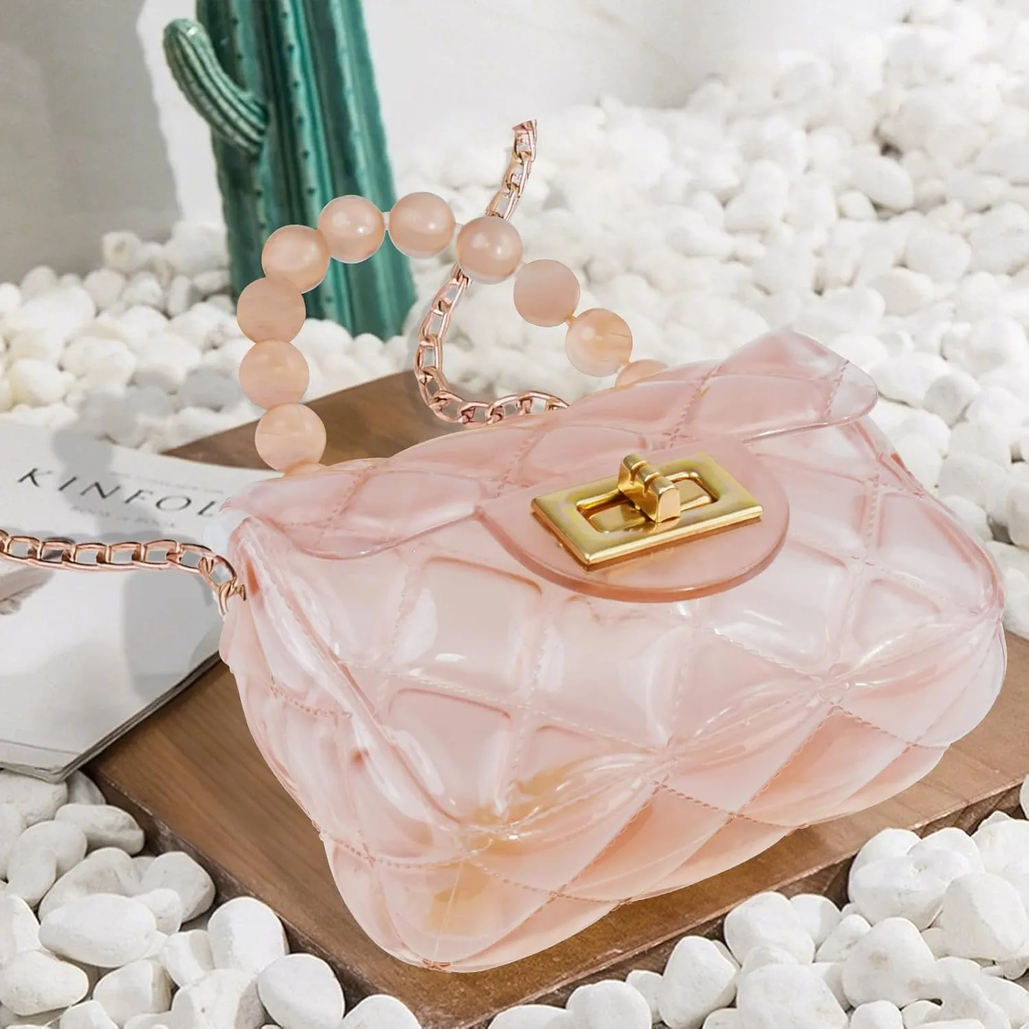 Little Girls Mini Jelly Purse Small Transparent Crossbody Bag Handbags with Bead Handle for Toddler Kids