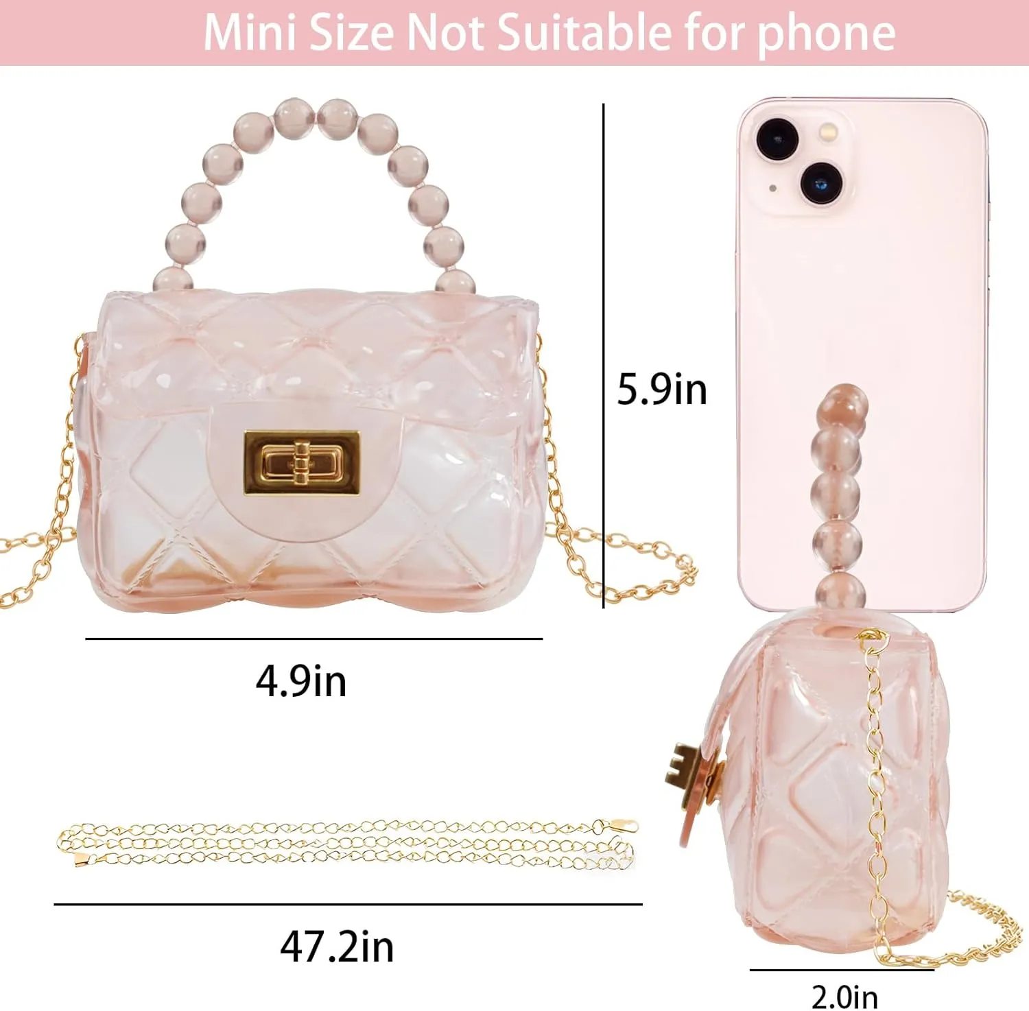 Little Girls Mini Jelly Purse Small Transparent Crossbody Bag Handbags with Bead Handle for Toddler Kids
