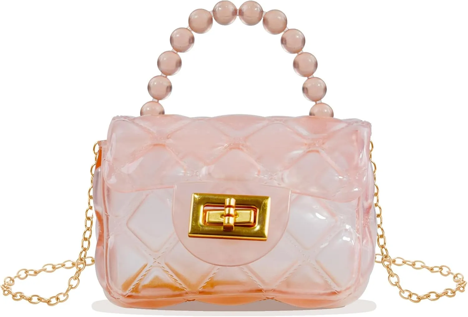 Little Girls Mini Jelly Purse Small Transparent Crossbody Bag Handbags with Bead Handle for Toddler Kids